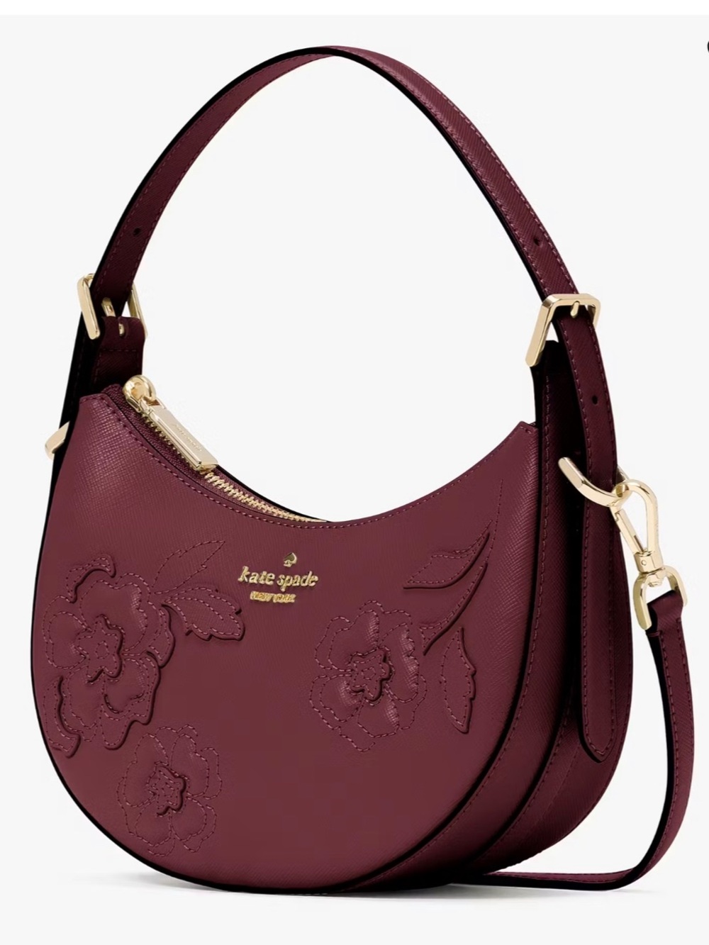 NWT-Kate Spade-SET-Madison-Crescent Bag &Cardholder-Dk Merlot-Forest Blooms-$468 - Picture 10 of 15